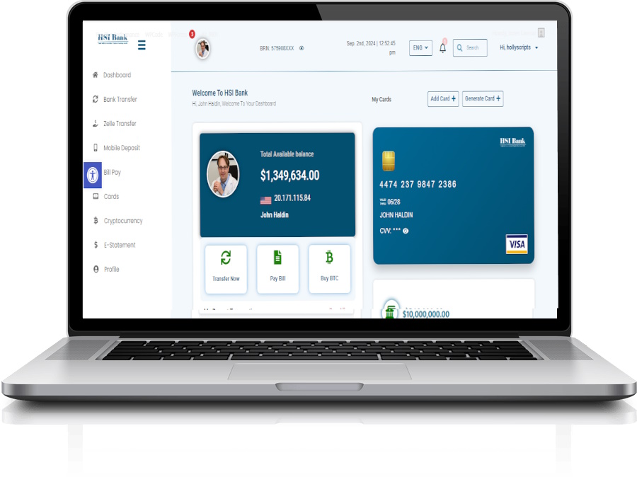 HSI online banking dashboard